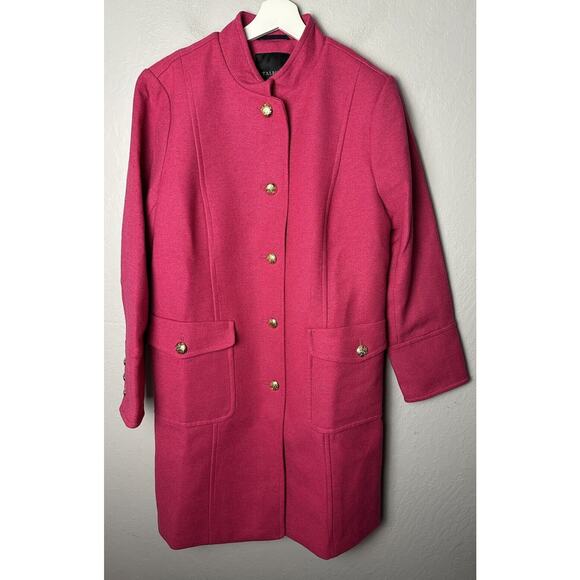 NWT Talbots Fuschia Military Long Coat Size 14 Gold Buttons Wool Blend $329